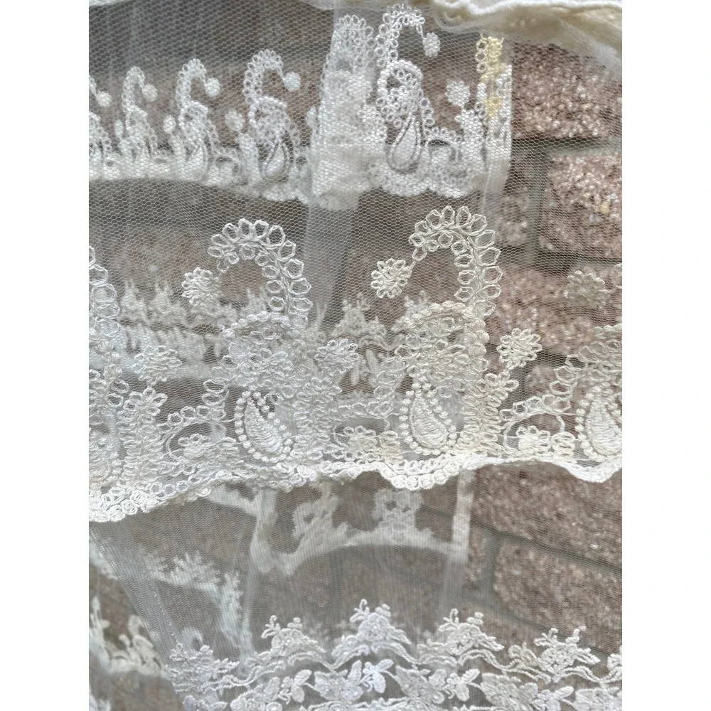 Vintage Sheer Mesh Lace Curtain Panels Floral Paisley 42x53 2 Romantic Cottage